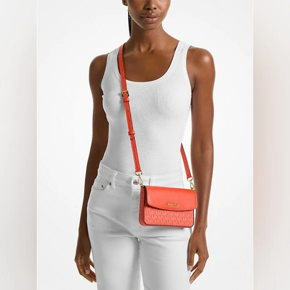 NWT Michael Kors Jet Set 2-in-1 Pebbled Leather & Logo Tote – Red Clay - Picture 5 of 10